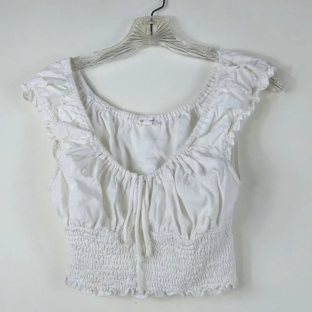 White Ruffled Crop Top - Picture 1 of 8